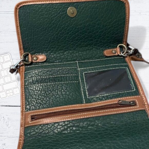Vintage Esprit 1980's Crossbody Shoulder Bag Credit Card Flap Green and Brown - Picture 2 of 9